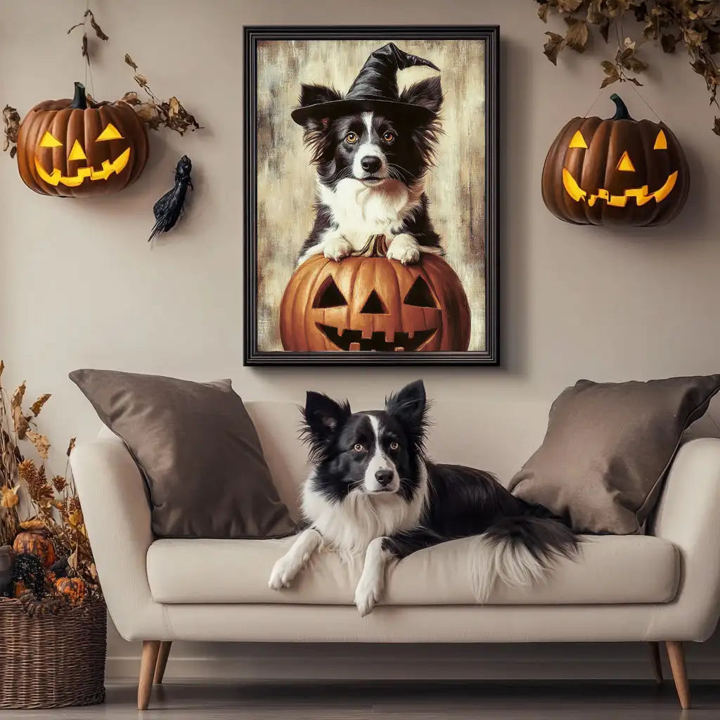 Happy Halloween – 3D Hand-Painted Pet Portrait with Wizard Texture in Art Deco Decor