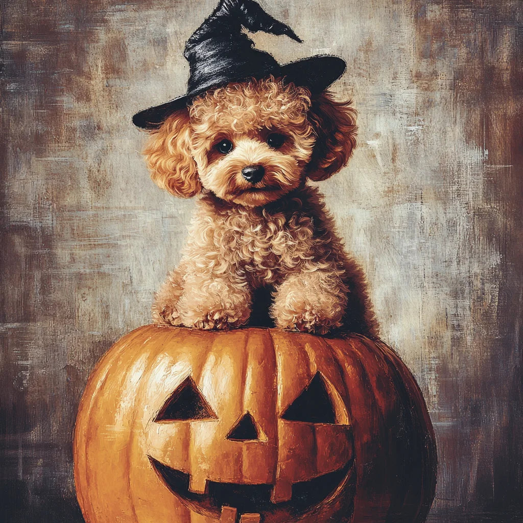 Happy Halloween – 3D Hand-Painted Pet Portrait with Wizard Texture in Art Deco Decor