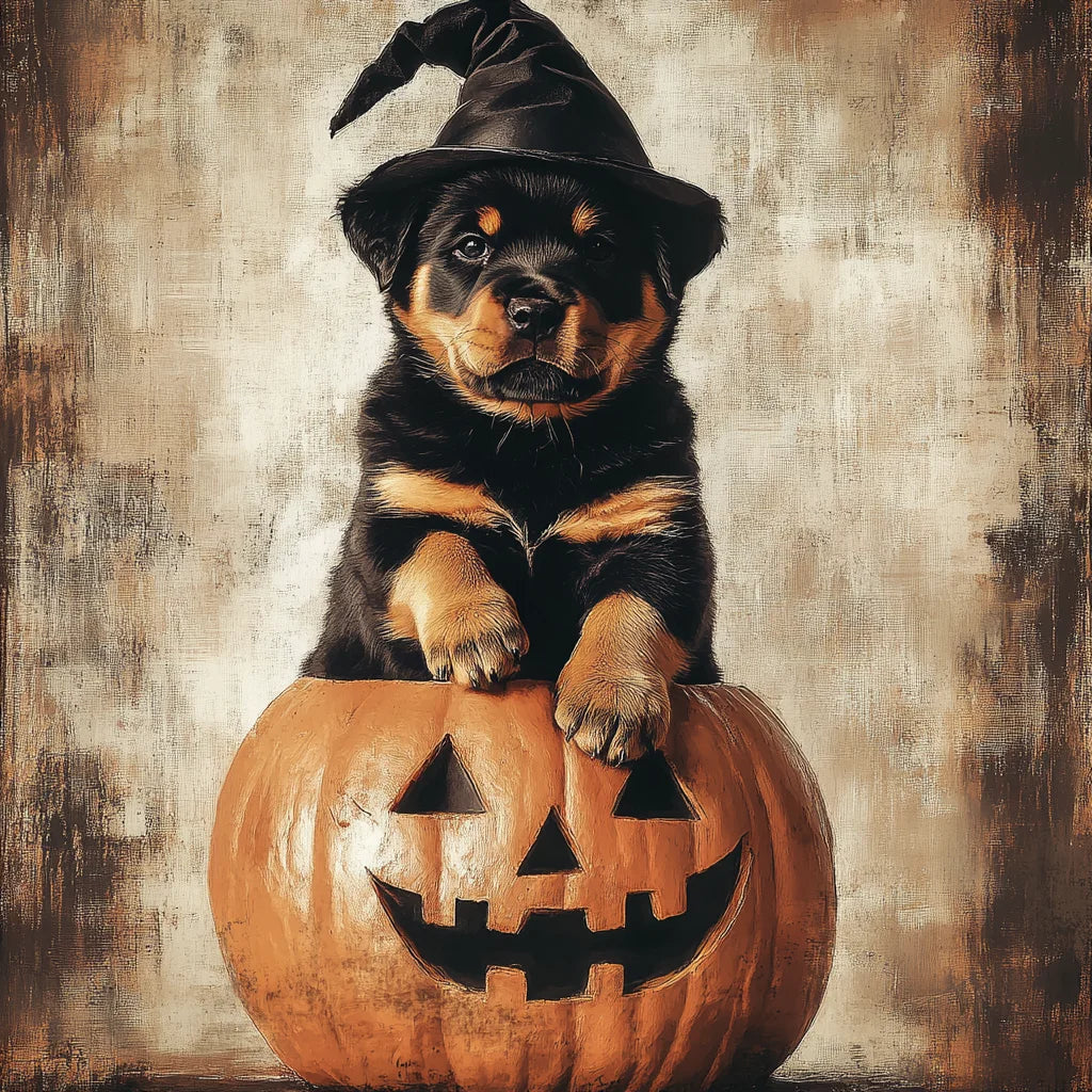 Happy Halloween – 3D Hand-Painted Pet Portrait with Wizard Texture in Art Deco Decor