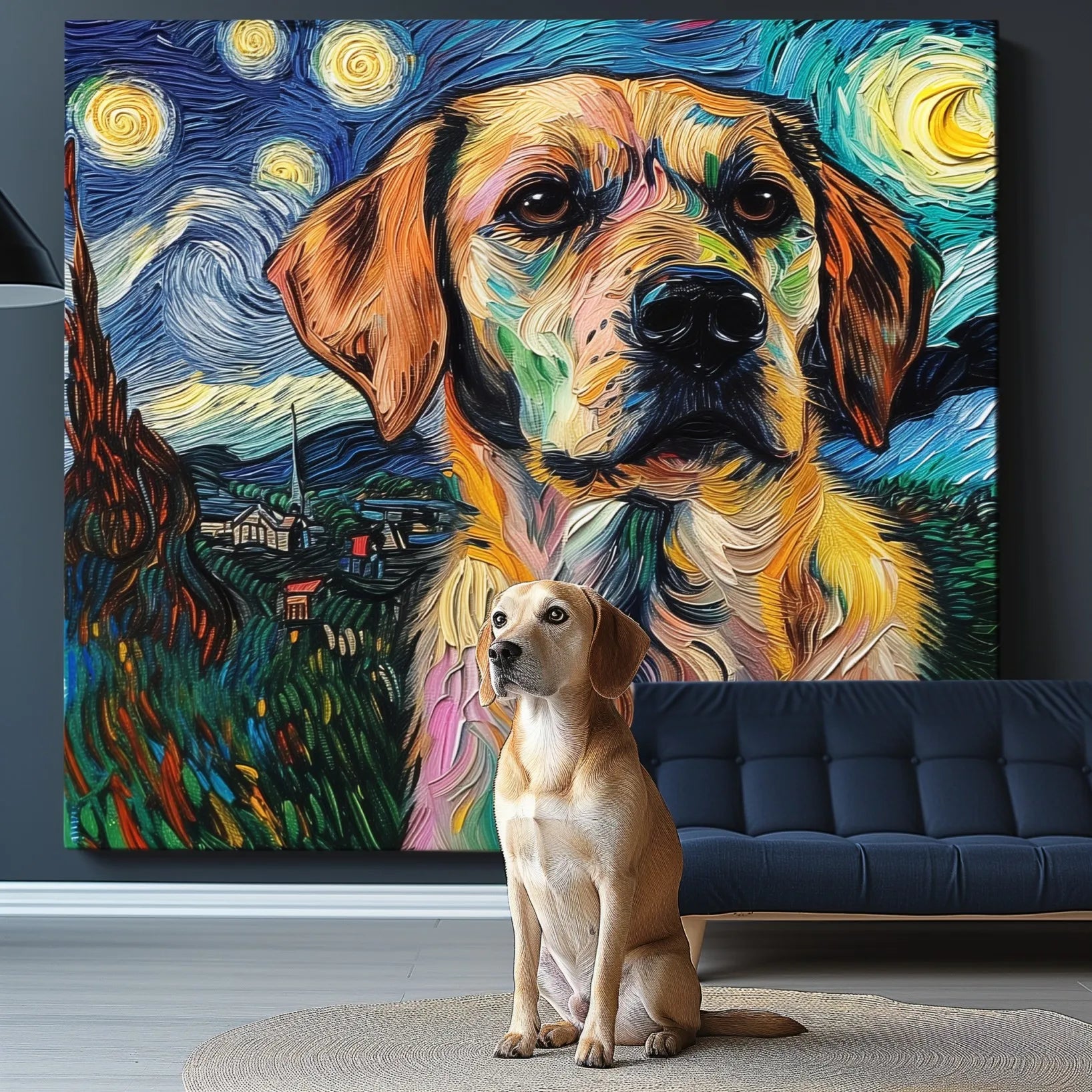 Van Gogh - Starry Night – 3D Hand-Painted Pet Portrait in Art Deco Style