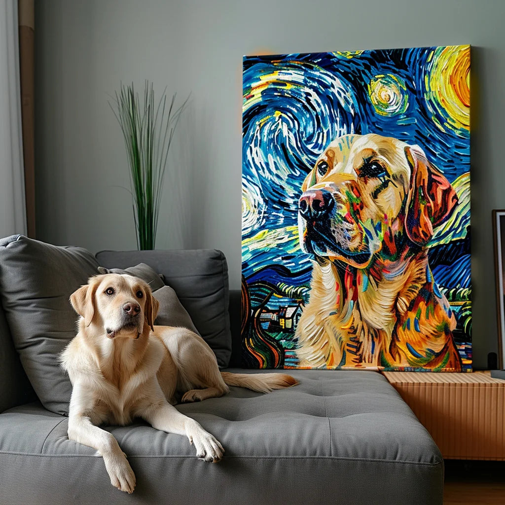 Van Gogh - Starry Night – 3D Hand-Painted Pet Portrait in Art Deco Style