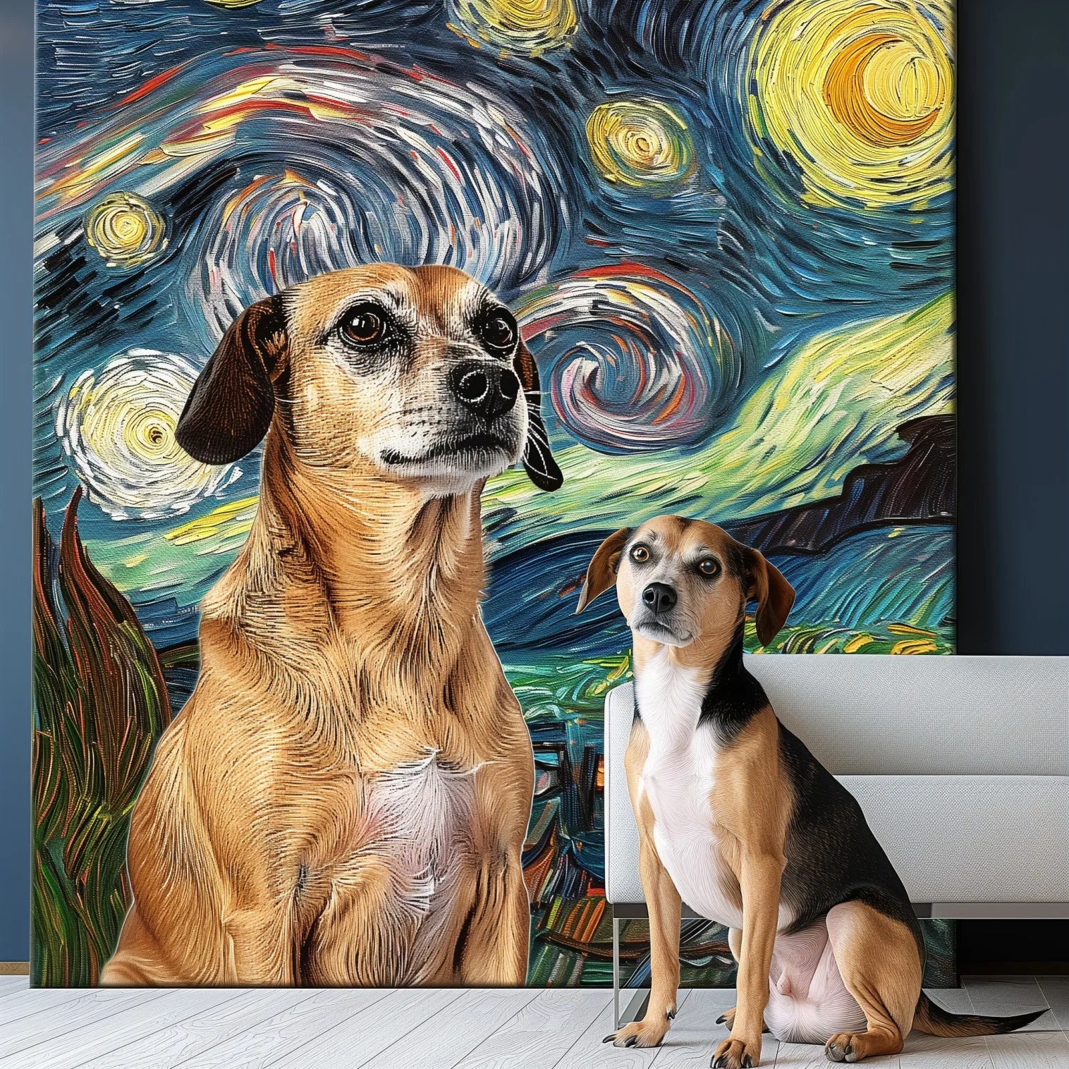 Van Gogh - Starry Night – 3D Hand-Painted Pet Portrait in Art Deco Style