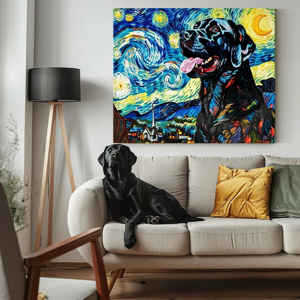 Van Gogh - Starry Night – 3D Hand-Painted Pet Portrait in Art Deco Style