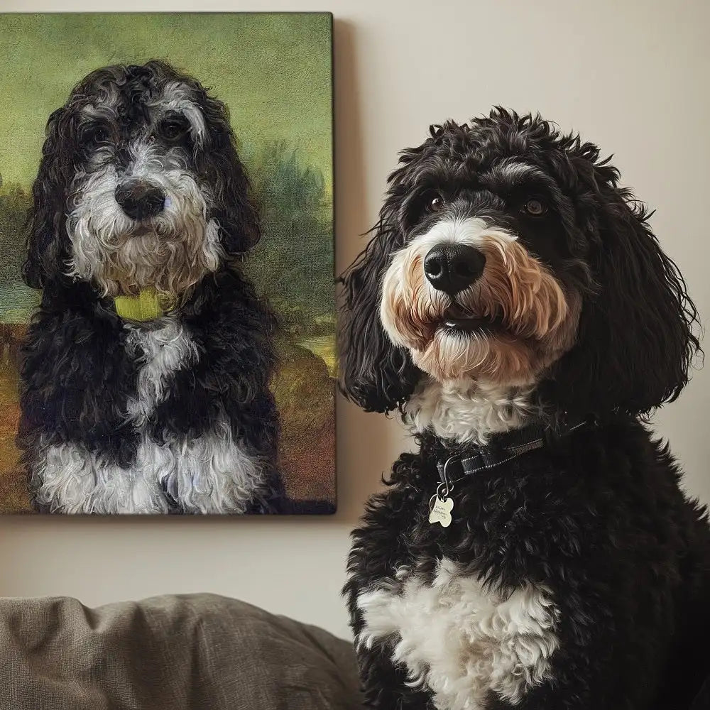 Mona Paws Smile – 3D Hand-Painted Pet Portrait with Classic Art Deco Touch
