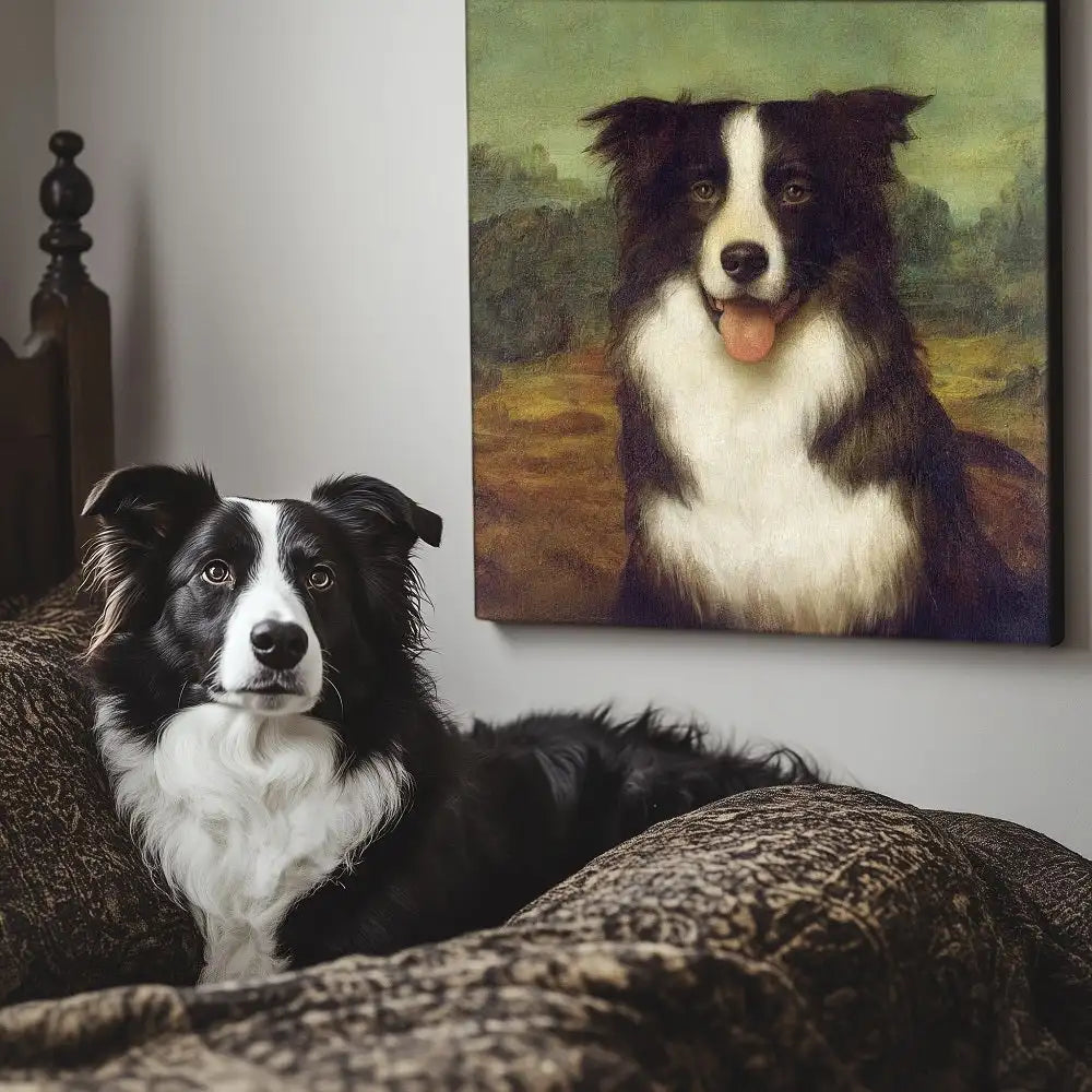 Mona Paws Smile – 3D Hand-Painted Pet Portrait with Classic Art Deco Touch