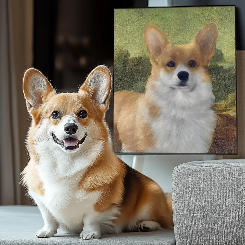 Mona Paws Smile – 3D Hand-Painted Pet Portrait with Classic Art Deco Touch