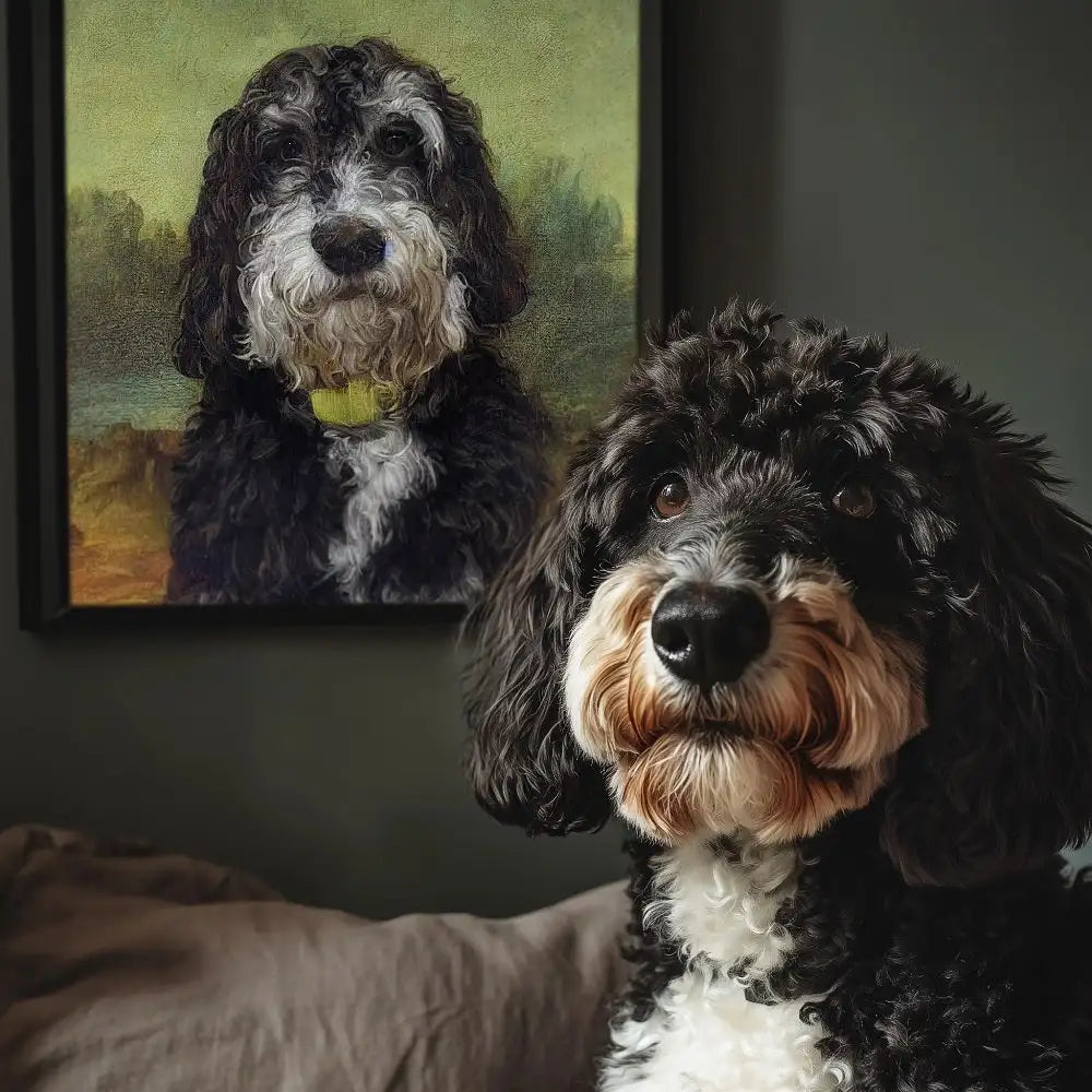 Mona Paws Smile – 3D Hand-Painted Pet Portrait with Classic Art Deco Touch