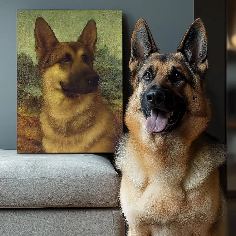 Mona Paws Smile – 3D Hand-Painted Pet Portrait with Classic Art Deco Touch