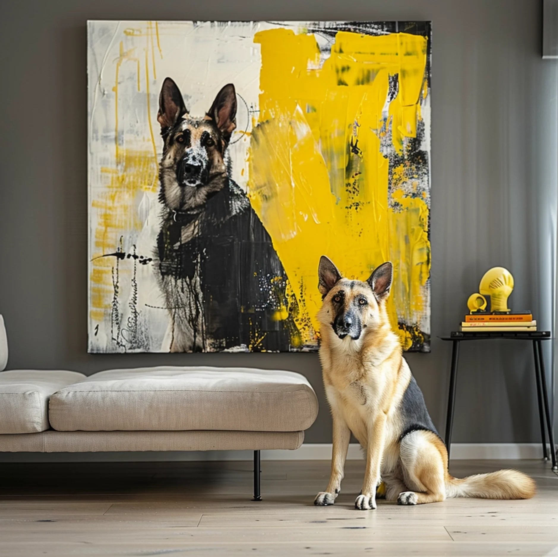 Ginkgo in the Rain – 3D Hand-Painted Pet Portrait with Graffiti & Art Deco Design
