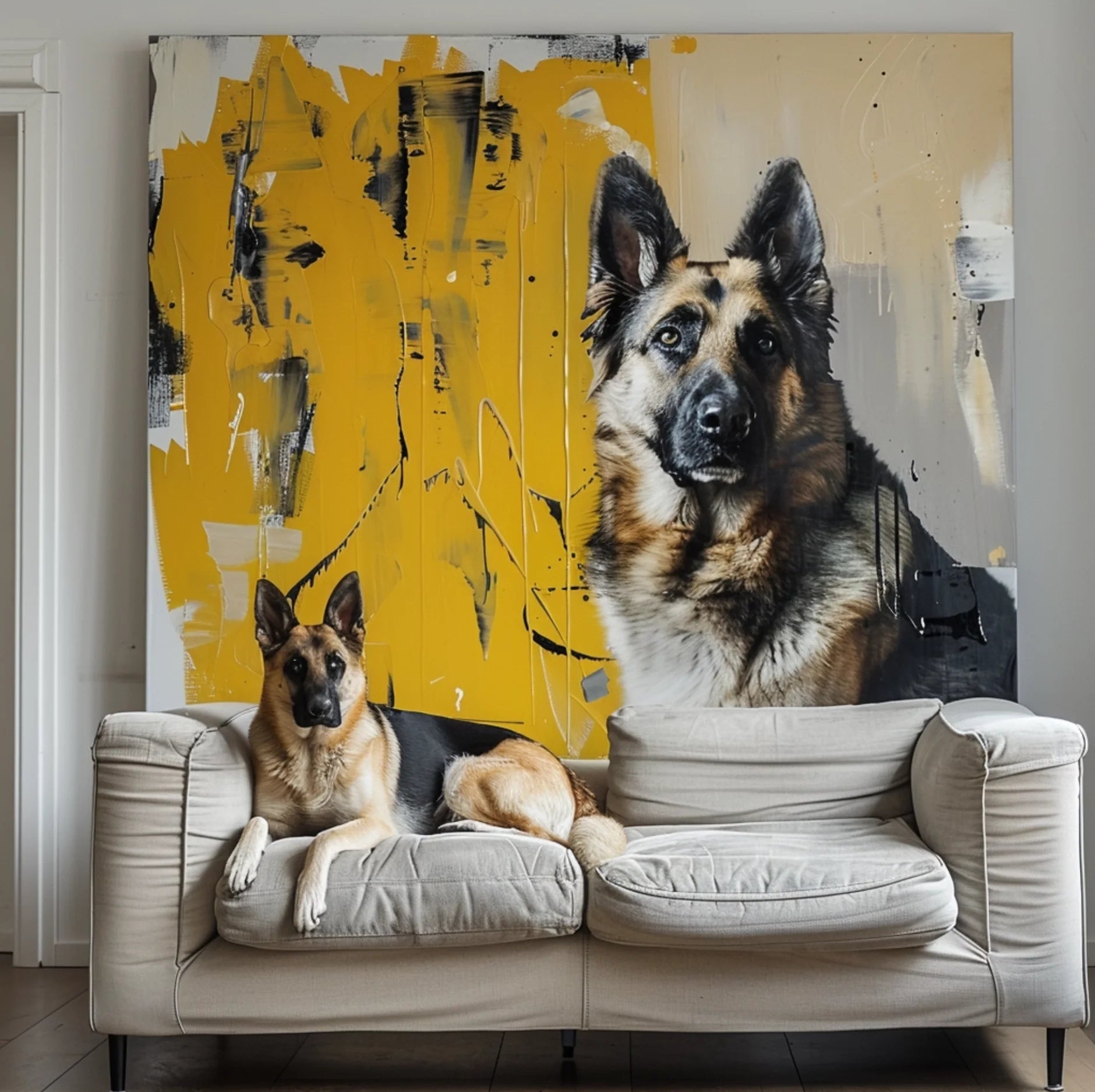Ginkgo in the Rain – 3D Hand-Painted Pet Portrait with Graffiti & Art Deco Design