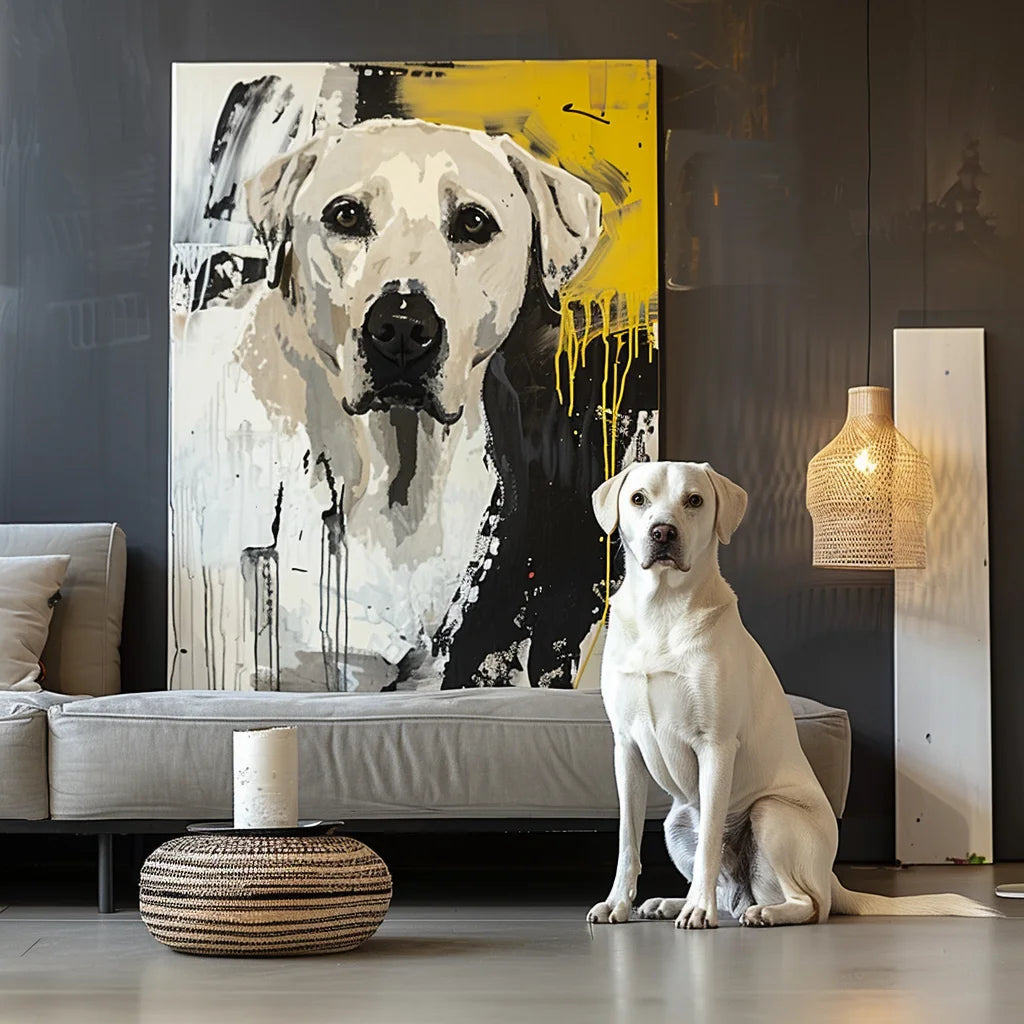Ginkgo in the Rain – 3D Hand-Painted Pet Portrait with Graffiti & Art Deco Design
