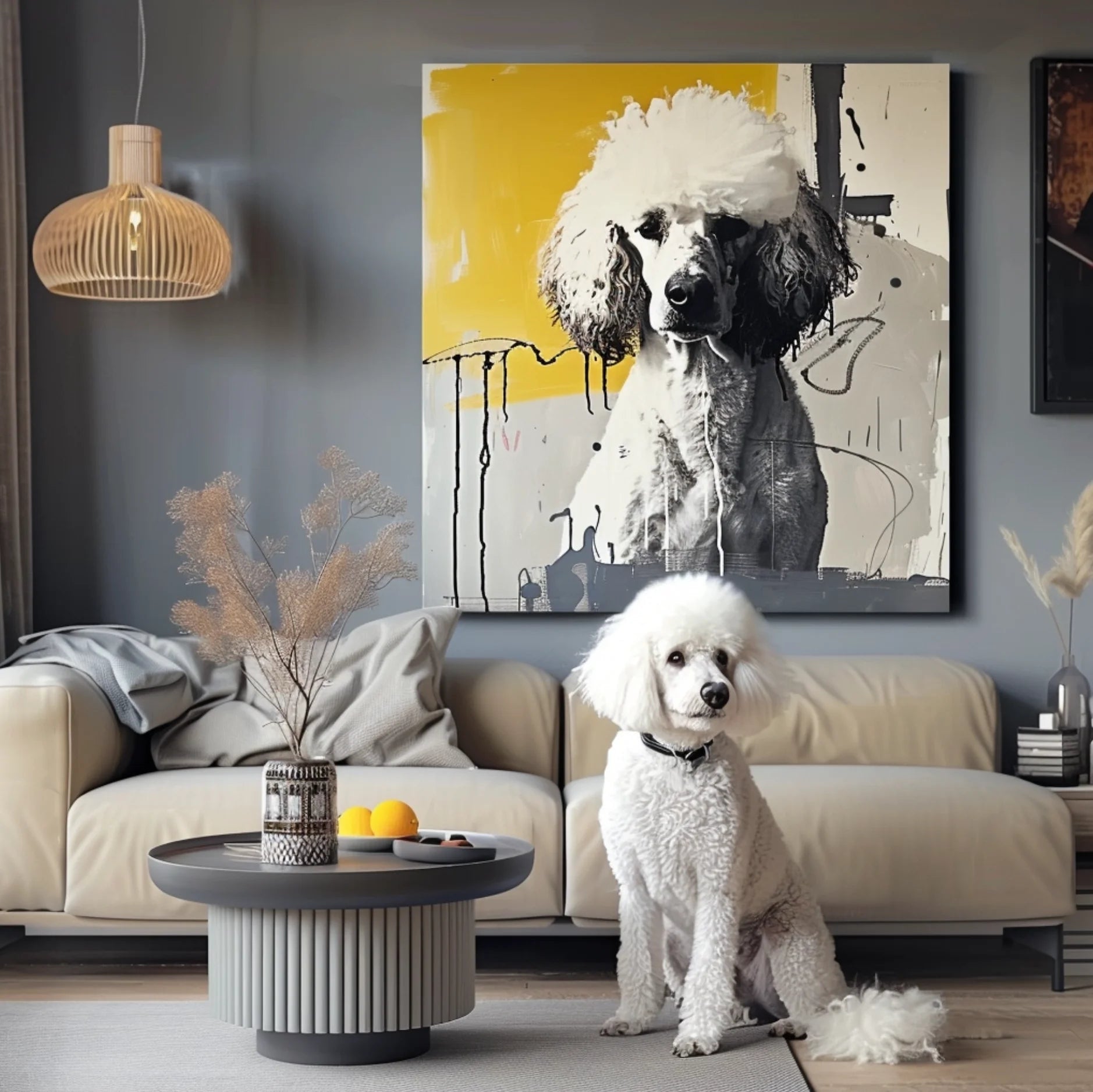 Ginkgo in the Rain – 3D Hand-Painted Pet Portrait with Graffiti & Art Deco Design