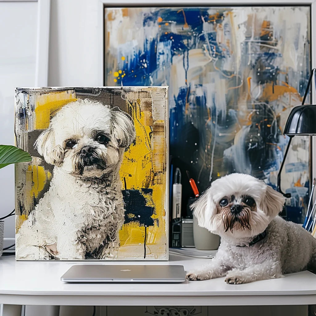 Ginkgo in the Rain – 3D Hand-Painted Pet Portrait with Graffiti & Art Deco Design