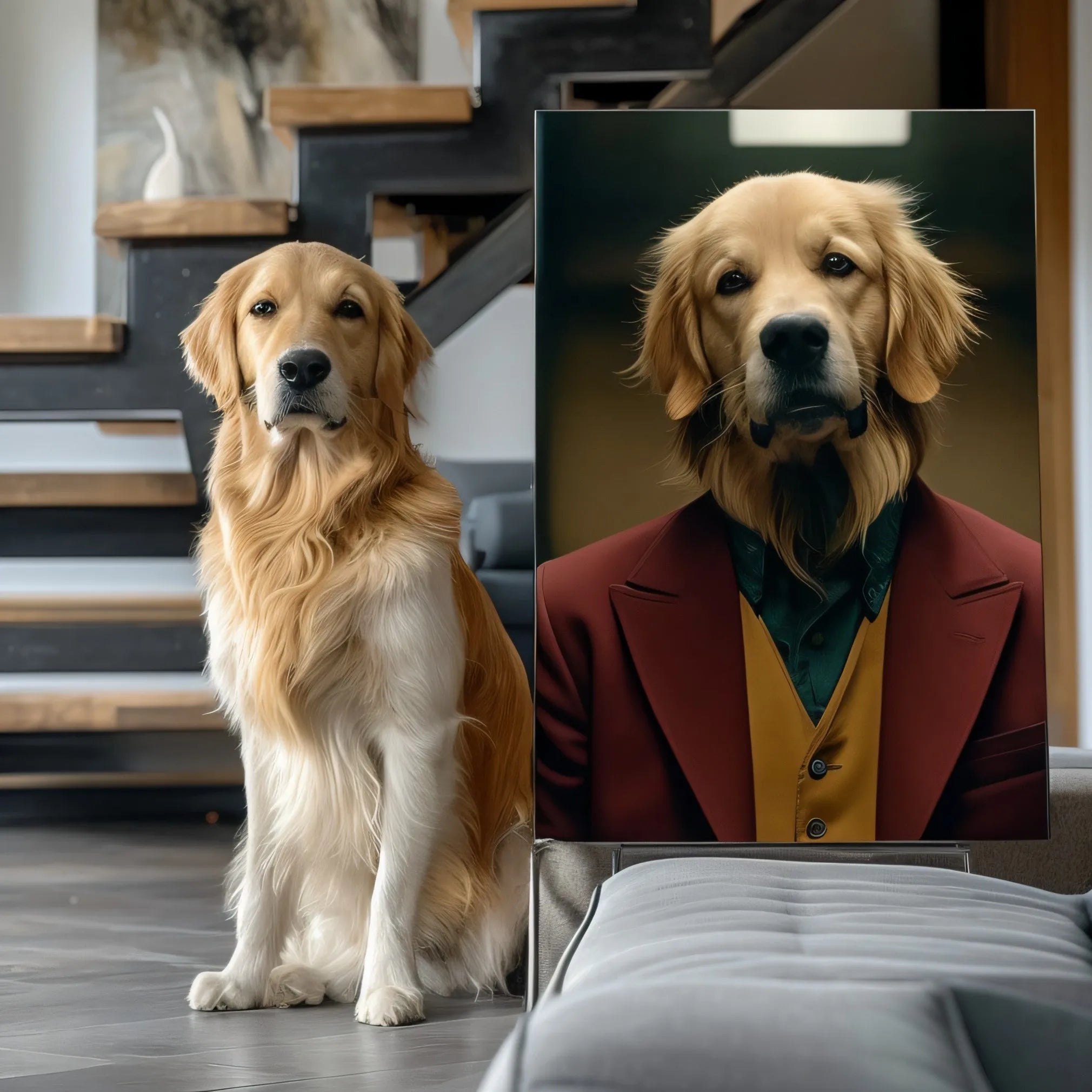 Joker Style – 3D Hand-Painted Pet Portrait in Bold Art Deco Wall Art Style