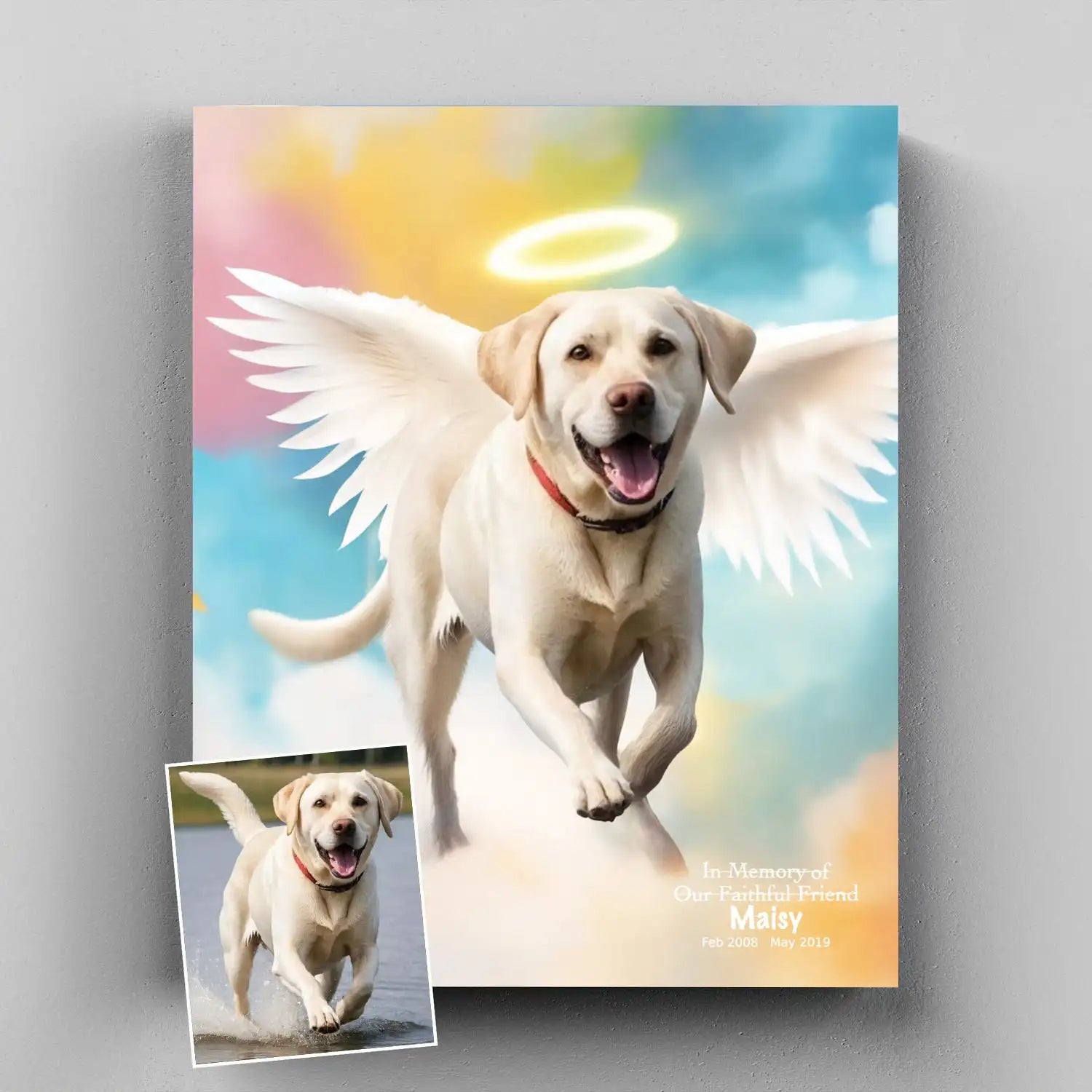 Forever in Our Hearts – 3D Hand Painted Memorial Pet Portrait with Art Deco Texture