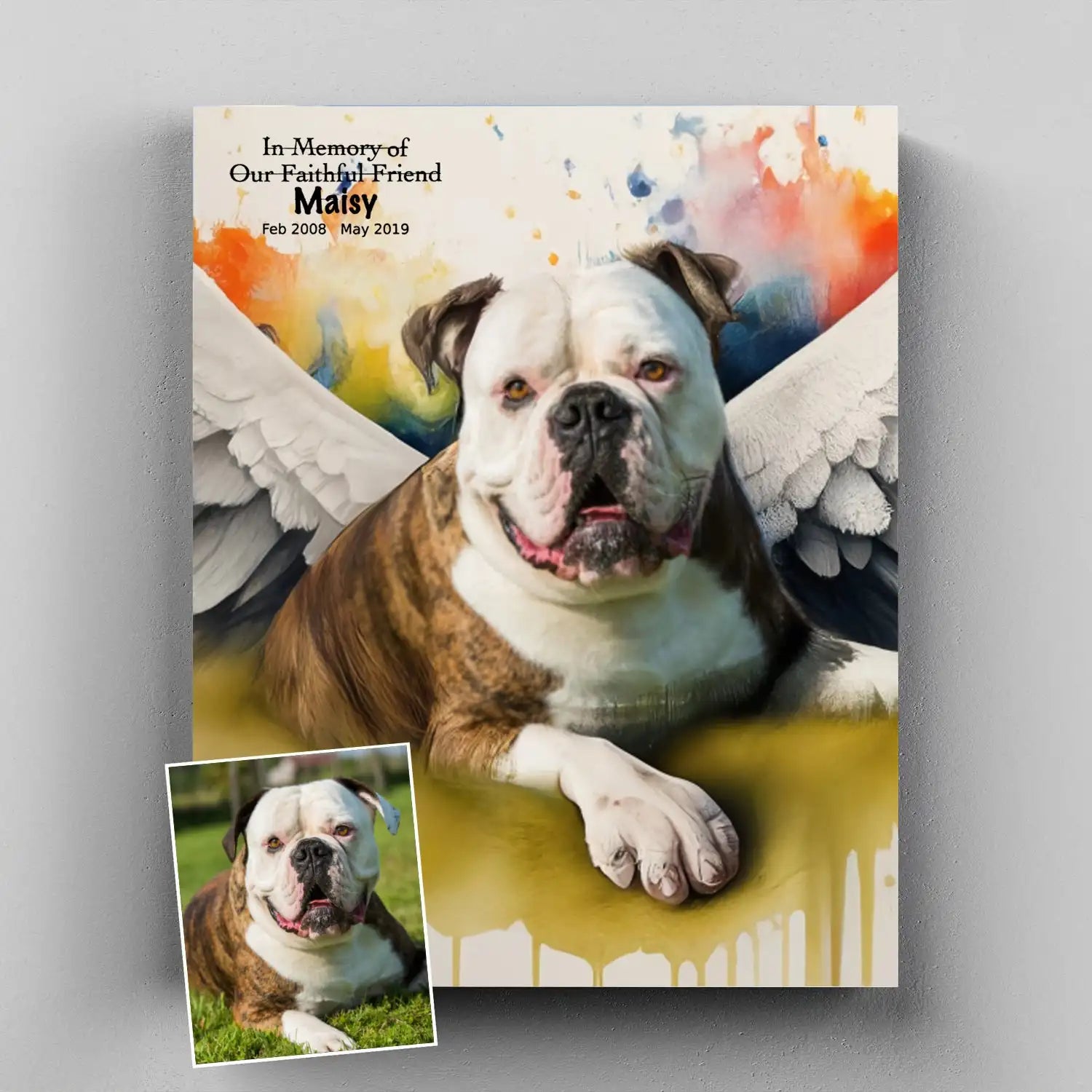 Forever in Our Hearts – 3D Hand Painted Memorial Pet Portrait with Art Deco Texture