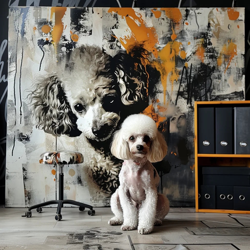 Black & White Ink Dots – 3D Hand Painted Pet Portrait in Graffiti Art Deco Style