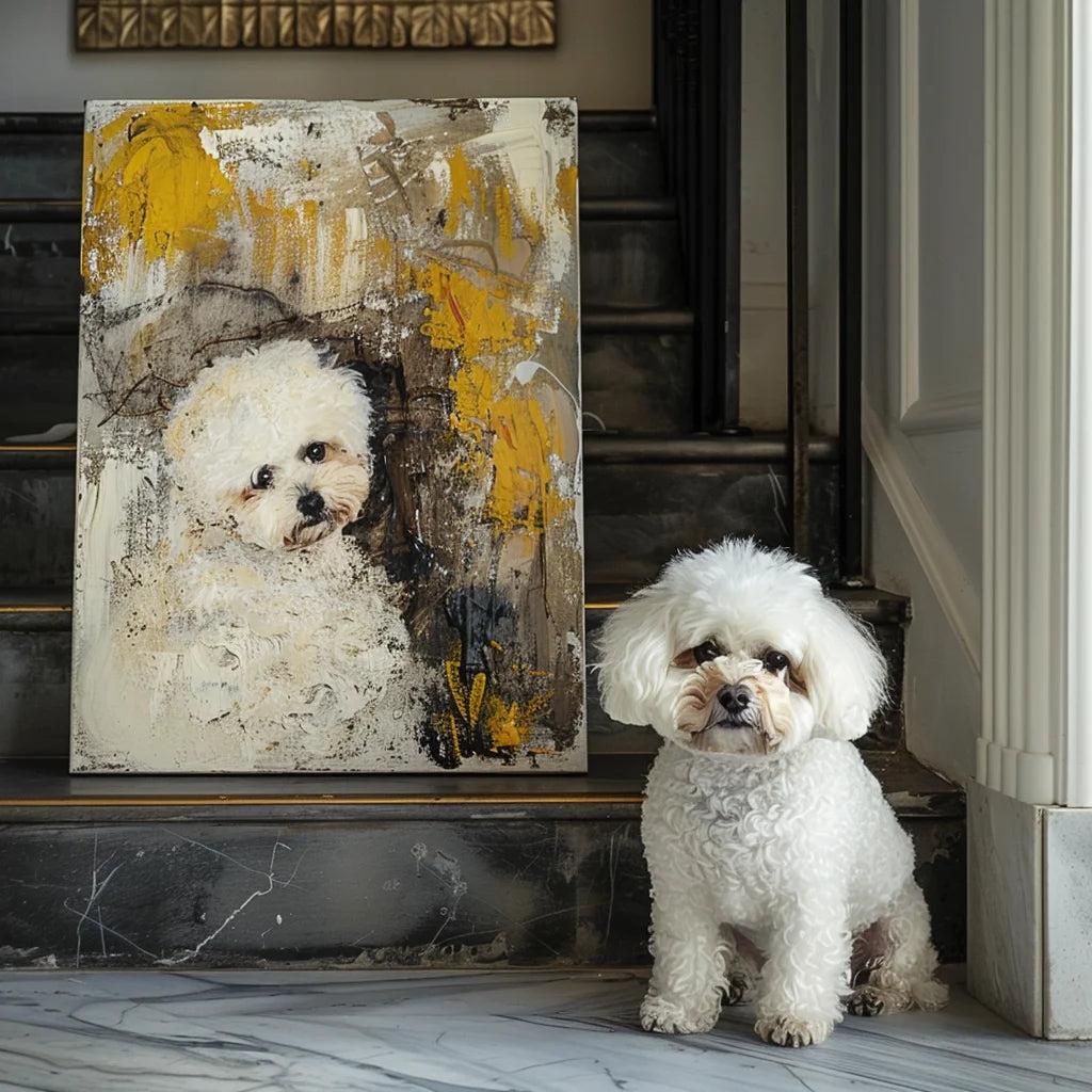 Black & White Ink Dots – 3D Hand Painted Pet Portrait in Graffiti Art Deco Style