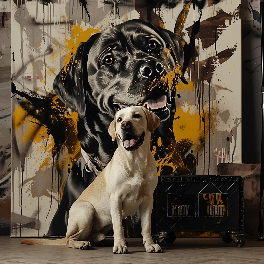 Black & White Ink Dots – 3D Hand Painted Pet Portrait in Graffiti Art Deco Style