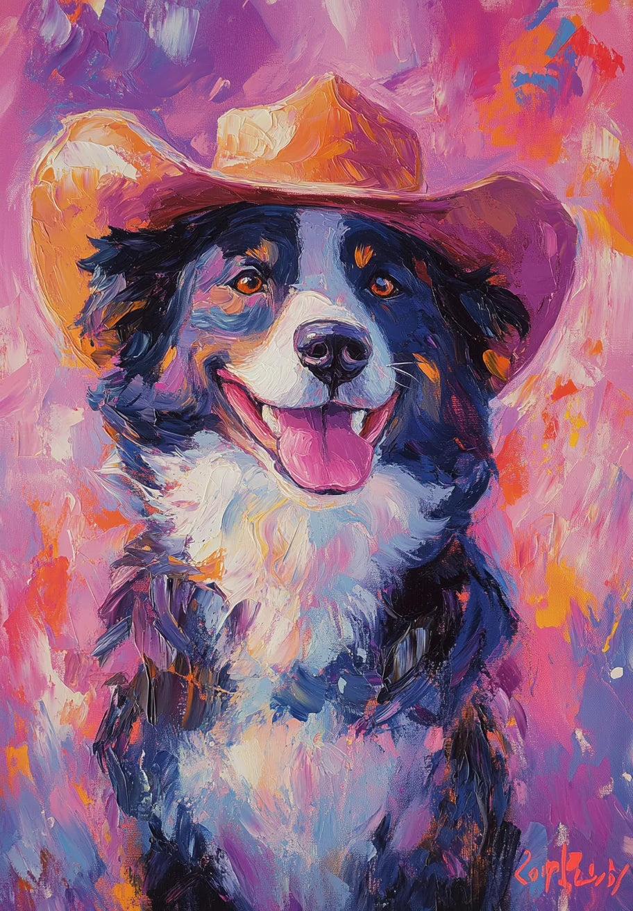Cowboy Edition – 3D Hand Painted Art Deco Pet Portrait, Framed for Home or Office
