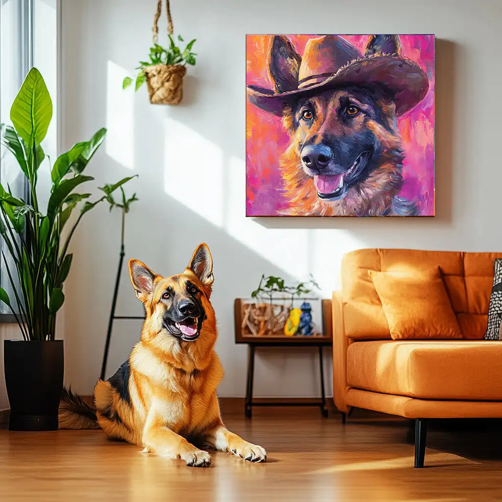 Cowboy Edition – 3D Hand Painted Art Deco Pet Portrait, Framed for Home or Office