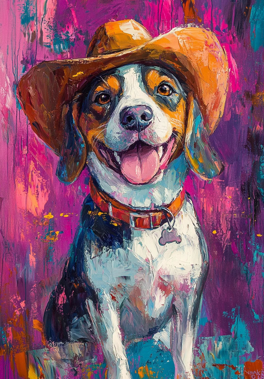 Cowboy Edition – 3D Hand Painted Art Deco Pet Portrait, Framed for Home or Office