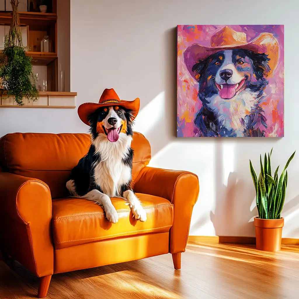 Cowboy Edition – 3D Hand Painted Art Deco Pet Portrait, Framed for Home or Office