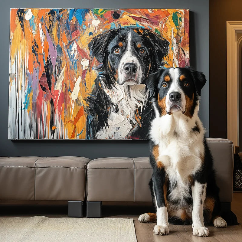 Abstract Expressionism – 3D Hand-Painted Pet Portrait in Art Deco Wall Art Style