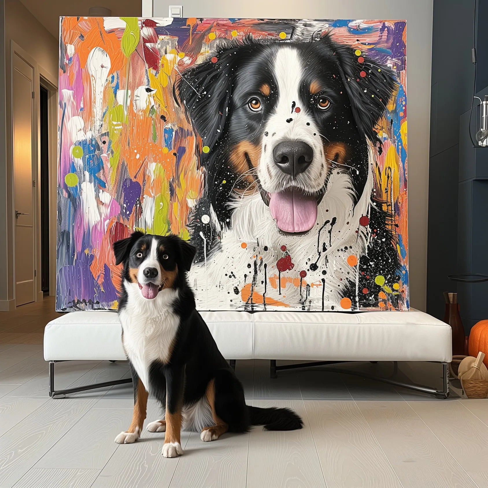Abstract Expressionism – 3D Hand-Painted Pet Portrait in Art Deco Wall Art Style