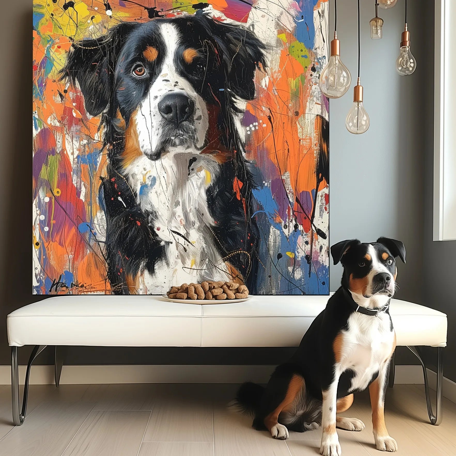 Abstract Expressionism – 3D Hand-Painted Pet Portrait in Art Deco Wall Art Style