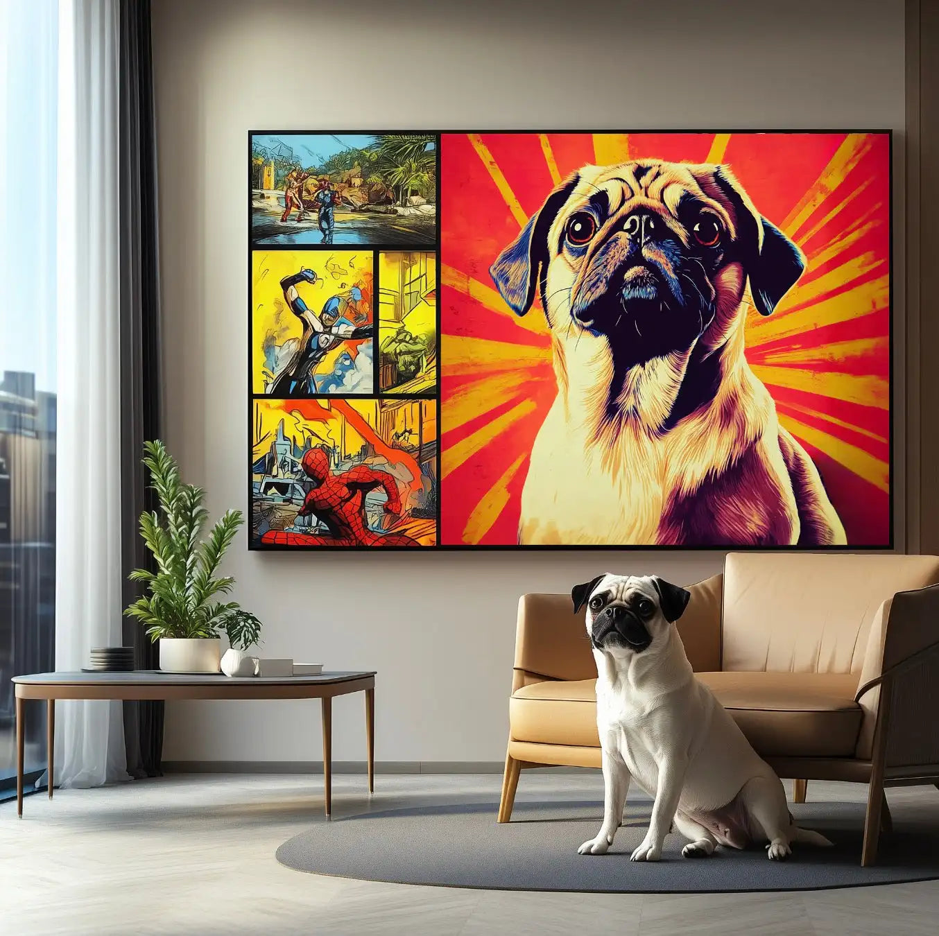 Comic Art Style – 3D Hand-Painted Pet Portrait in Art Deco Design